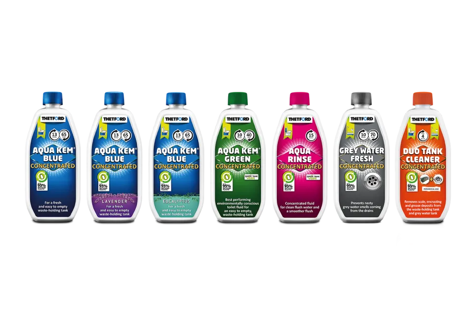 Thetford toilet chemical and care products line-up