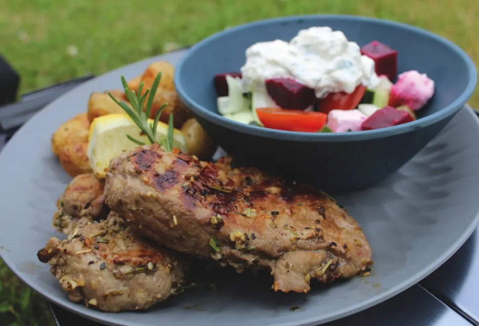 Greek lamb steaks with rosemary roast potatoes