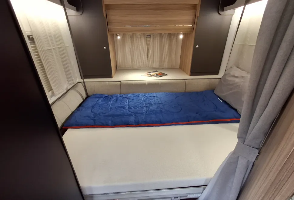 The bedroom inside the Bailey Adamo XL-DL motorhome