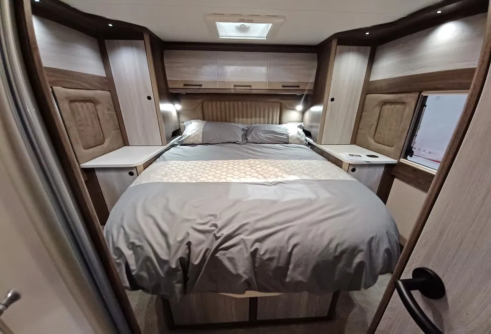 The bedroom inside the Coachman Avventura 545