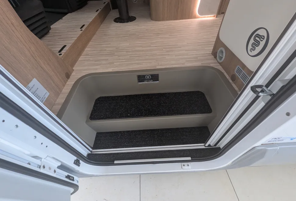 Elnagh Baron 530 interior is accessed by an inset step 