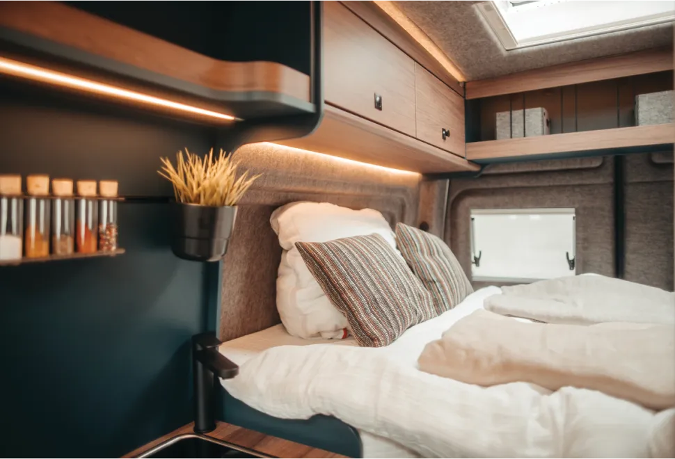 The bedroom inside the Eriba Car 600