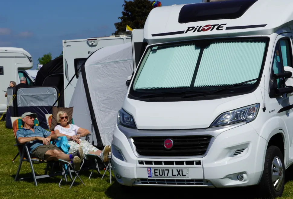 Happy campers enjoying the sun at the Newbury showground