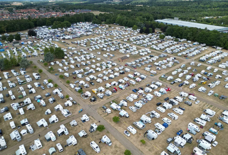 Ariel view of campers pitched up and enjoying the Norfolk sunshine