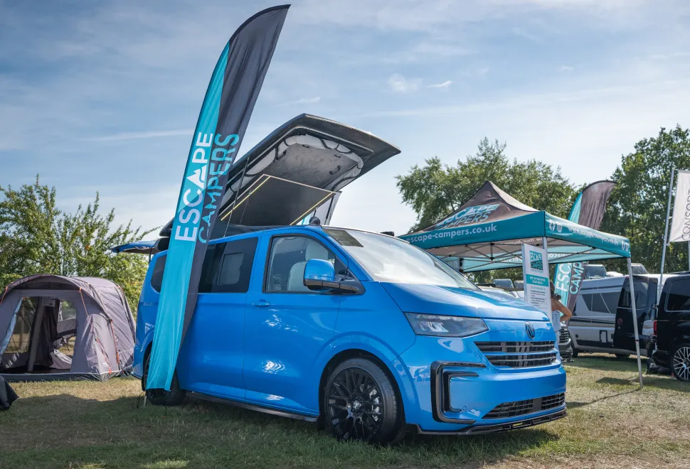 A beautiful campervan on display in the trade area at Malvern Western Show