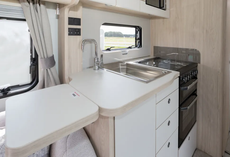 The spacious kitchen inside the Elddis Crusader Shamal