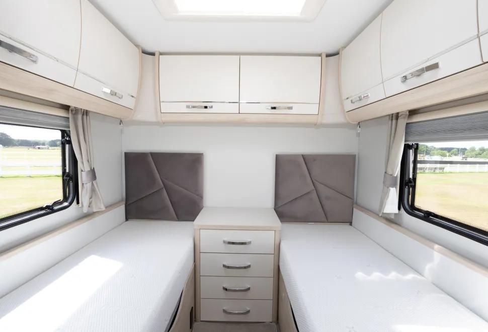 The twin beds inside the Elddis Crusader Shamal