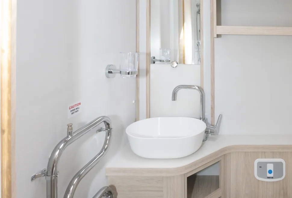 A modern washroom inside the Elddis Crusader Shamal
