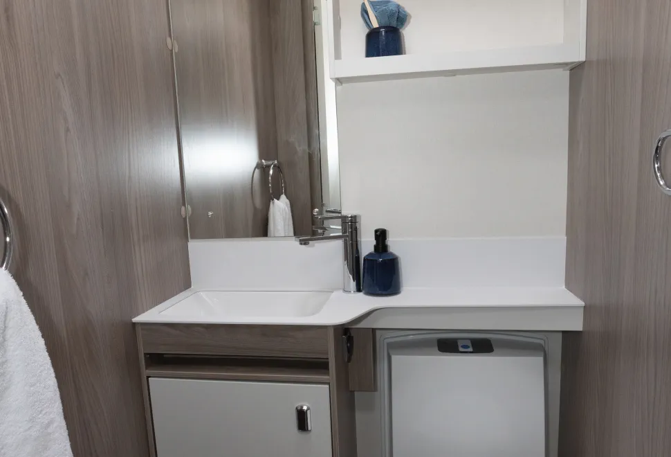 The Swift Challenger Grande's toilet is well featured, with storage and ambient lighting at the rear