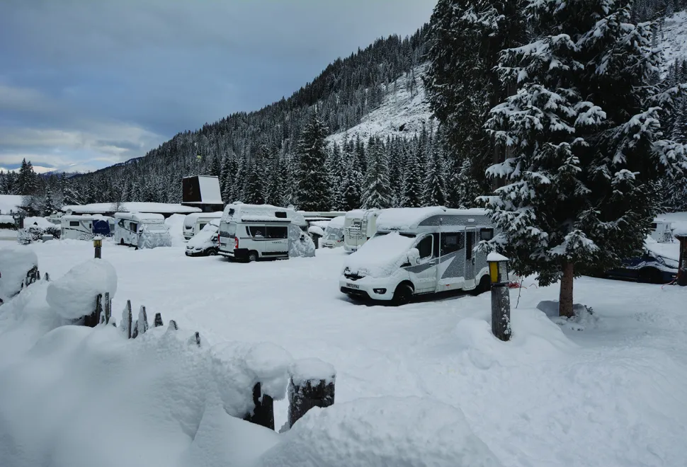 Bailey Alora 69-4S motorhome on a snowy campsite