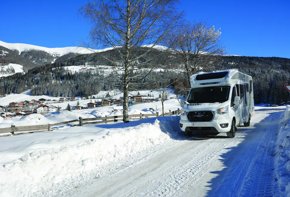 Bailey Alora 69-4S motorhome on snowy road