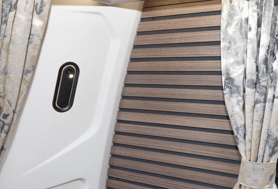 Acoustic wall boarding is among new features of the décor
