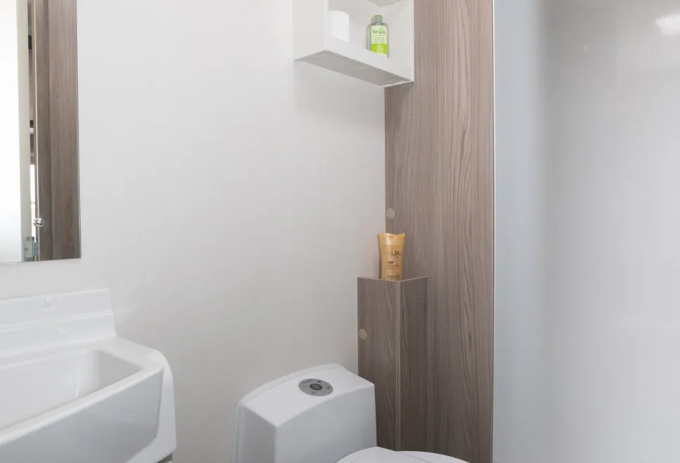 The washroom contains a separate shower