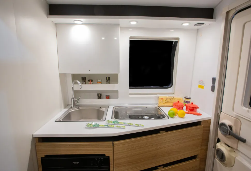 The kitchen inside the Adria Action
