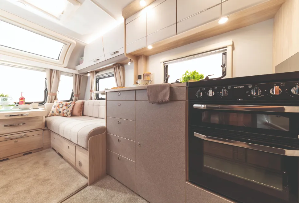 The kitchen inside the Elddis Whirlwind 868