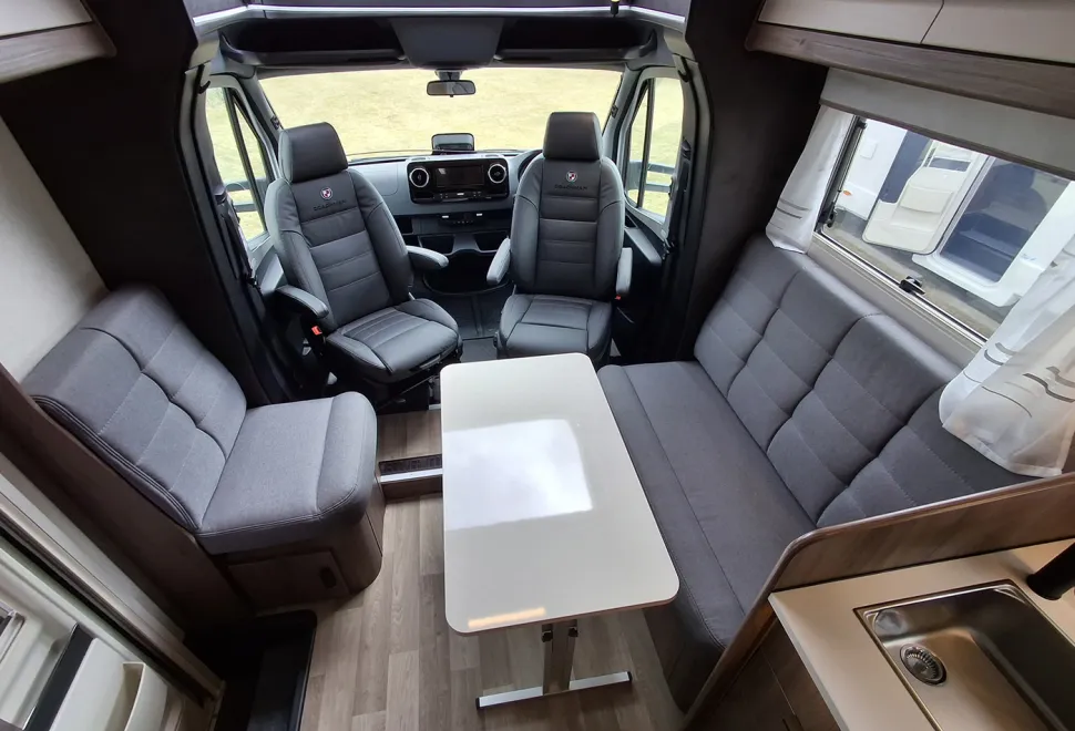 Coachman's Sportivo 565 lounge - just for two and with a free-standing table in place