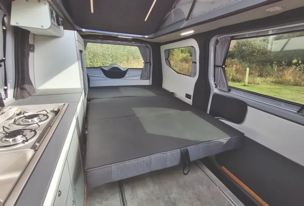 The bed inside the CMC HemBil Drift campervan