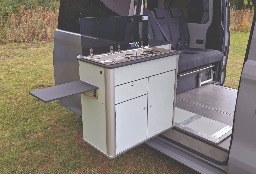 The kitchen inside the CMC HemBil Drift campervan