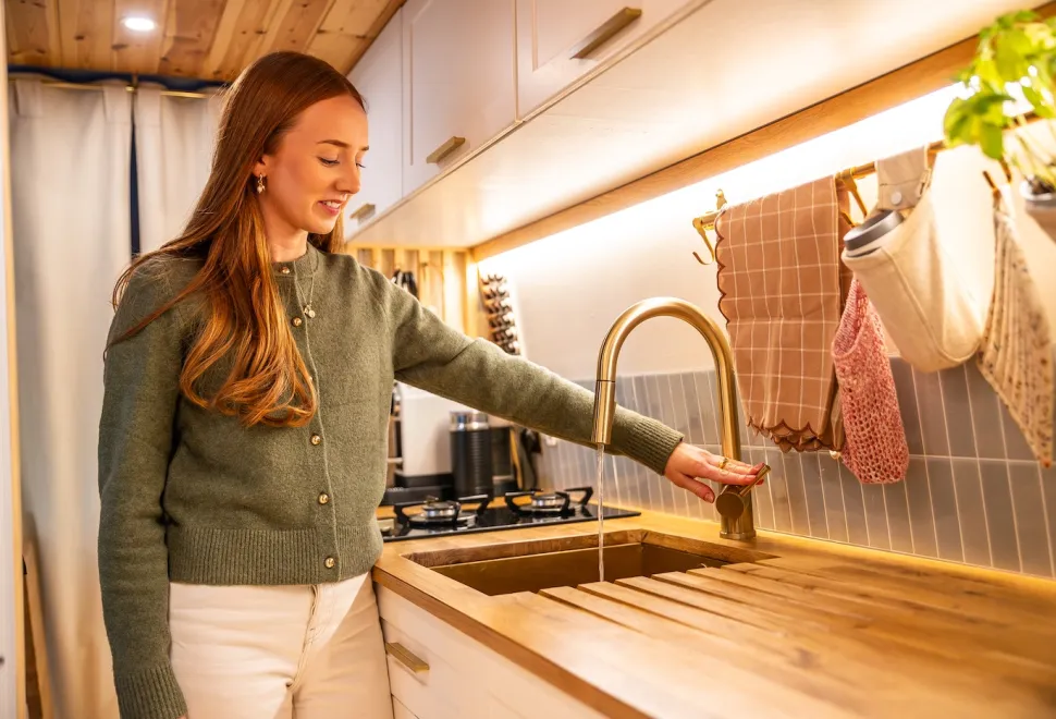 Inside converted campervan