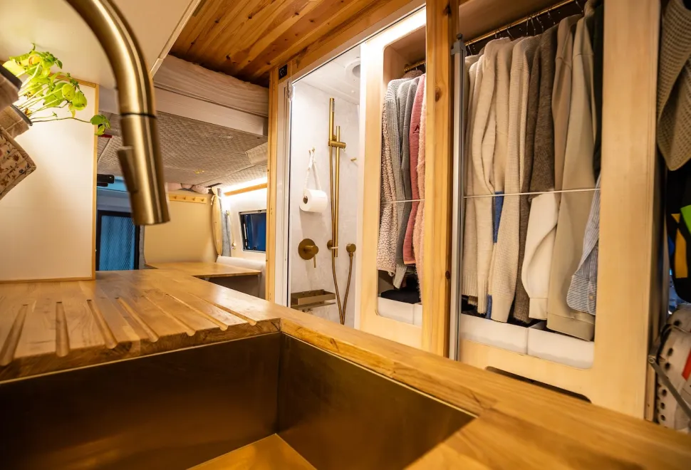 Inside converted campervan