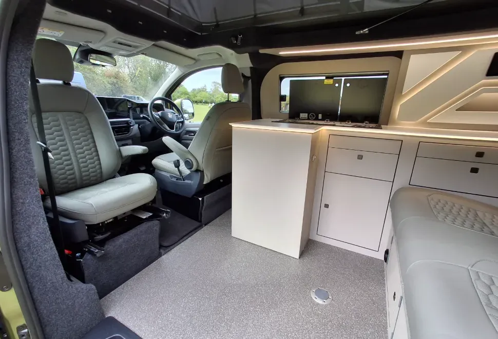 inside the Hillside Birchover Classic T7 campervan