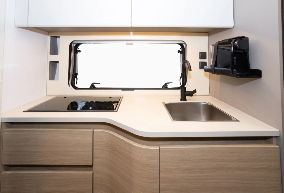 A two-burner hob and an optional coffee machine