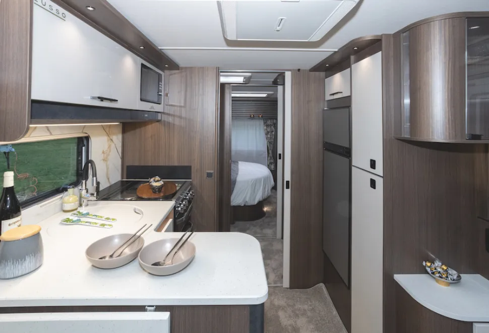 An enormous kitchen – and a peek at the bedroom far beyond 