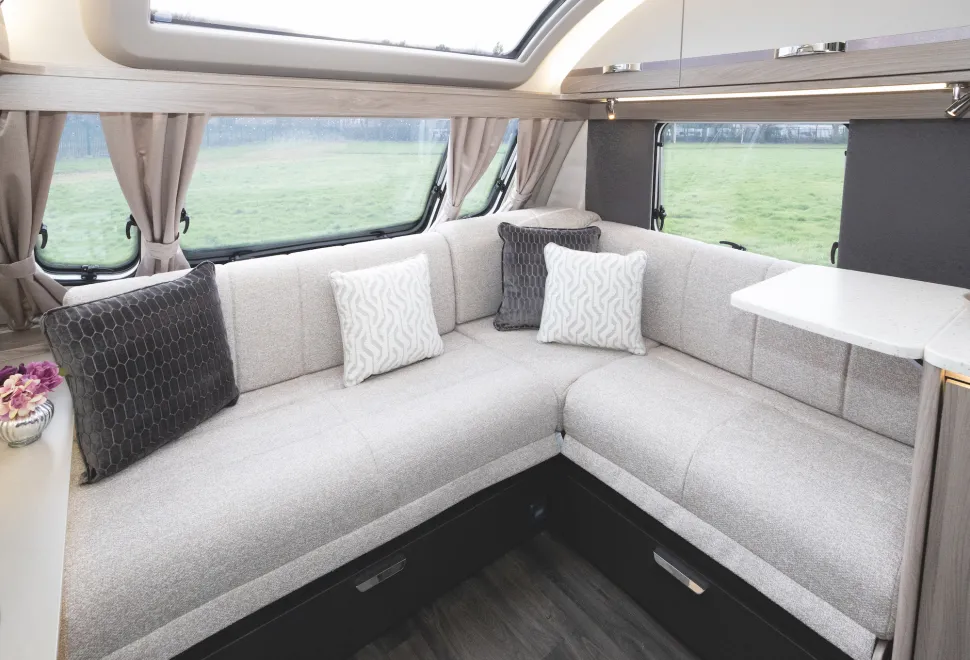 The cozy lounge of the Swift Conqueror Grande 560L