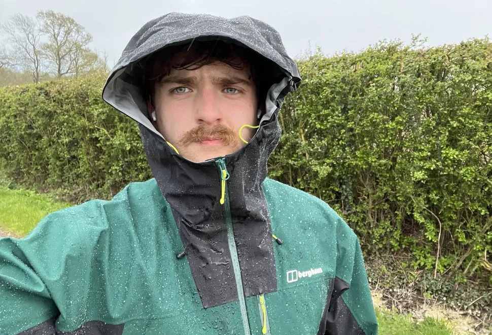 Berghaus being rained on 
