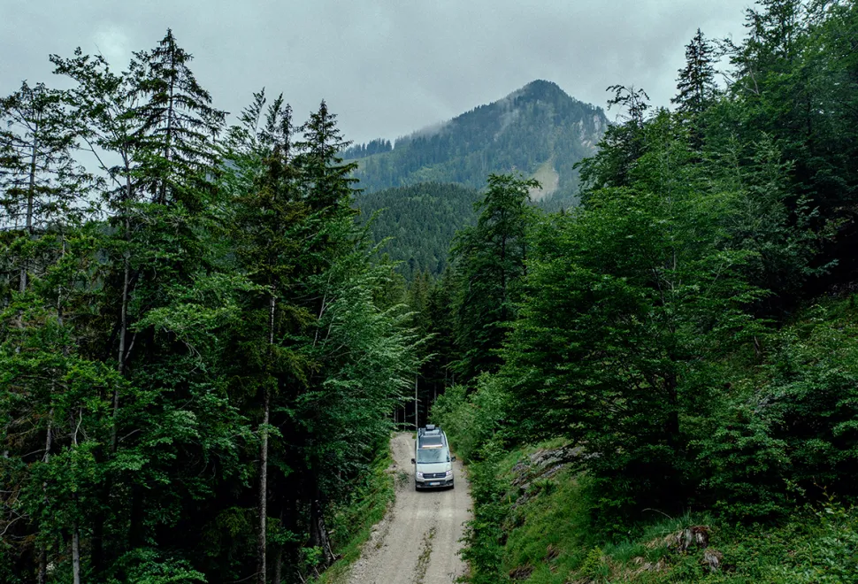 Carado CV595 driving down a firested track