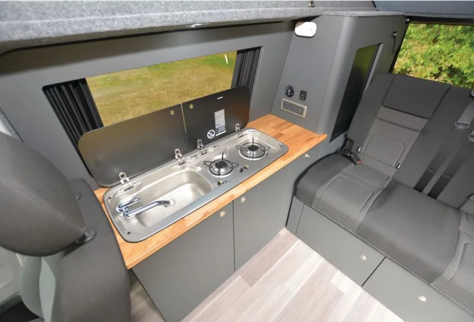 Globecamper VW T6.1 rising roof campervan kitchen