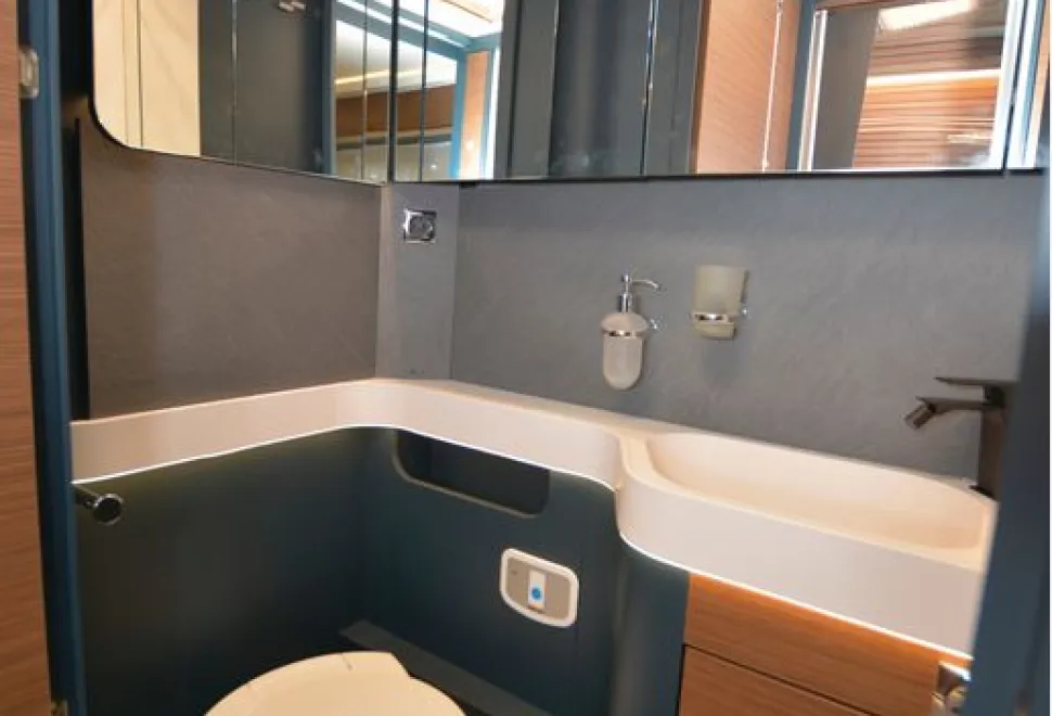 The Laika Kreos H5109 A-class motorhome washroom