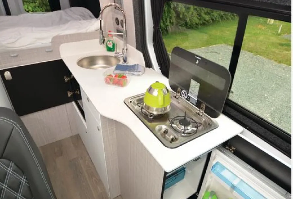 The Dormobile Ballintrae high-top rising roof campervan kitchen