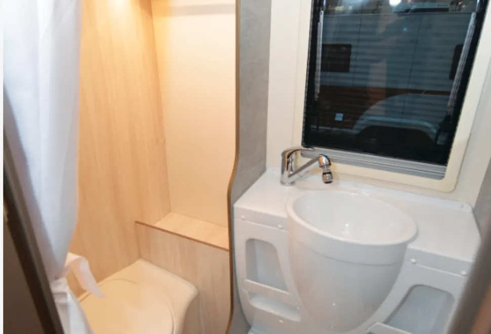 The Rimor Kilig 9 overcab motorhome washroom