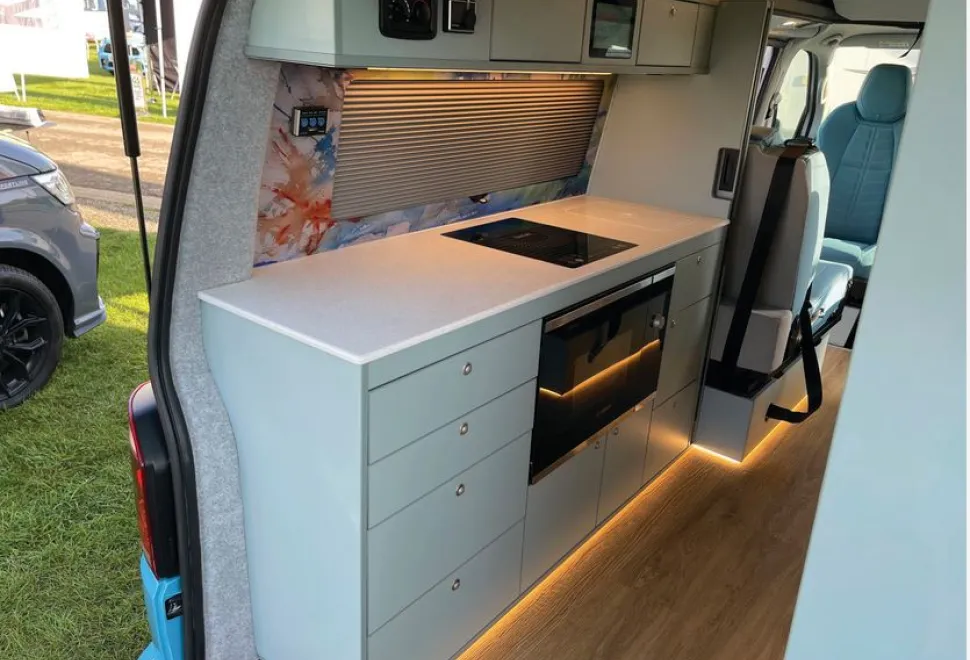 Knights Custom Mountain Tourer rising roof campervan kitchen