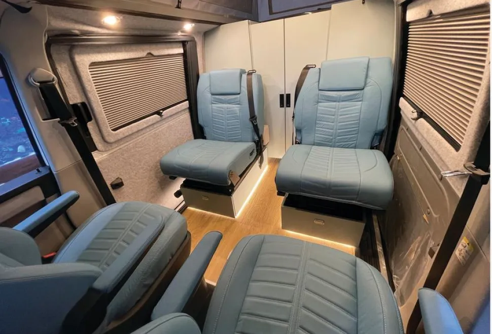 Knights Custom Mountain Tourer rising roof campervan interior