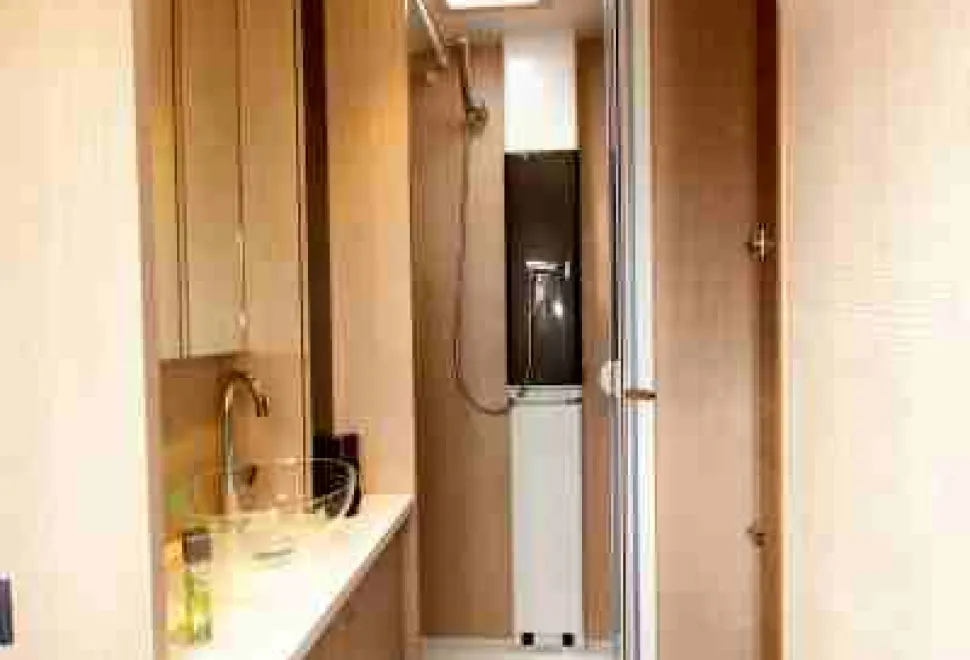 A-panel-radiator-with-a-towel-rail-above,-within-the-shower-cubicle-07854