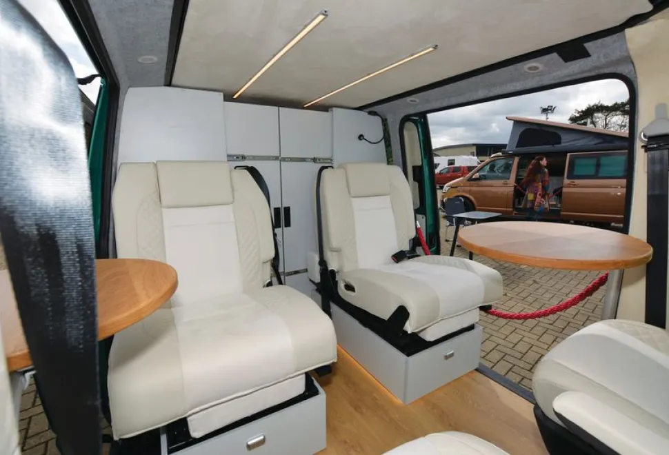 Knights Custom Mountain Tourer rising roof campervan lounge