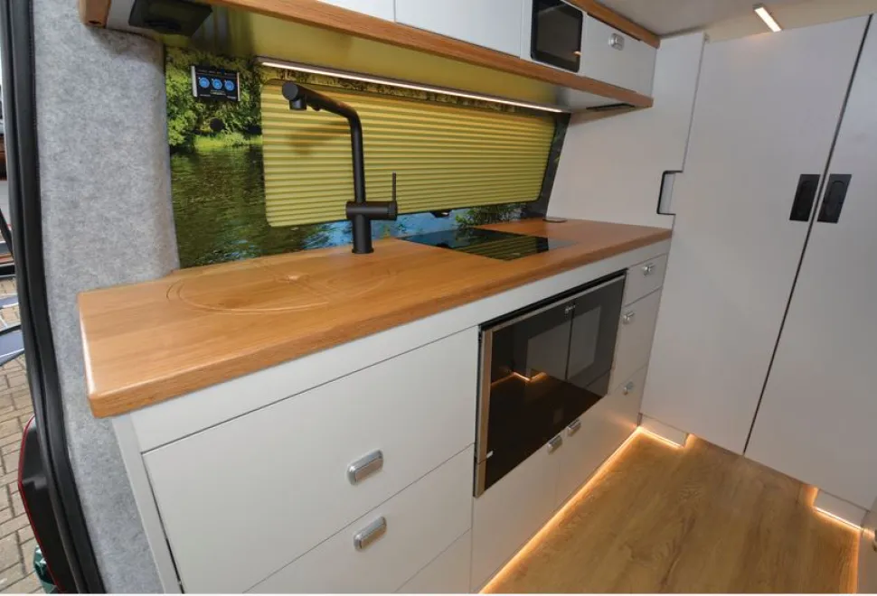 Knights Custom Mountain Tourer rising roof campervan kitchen