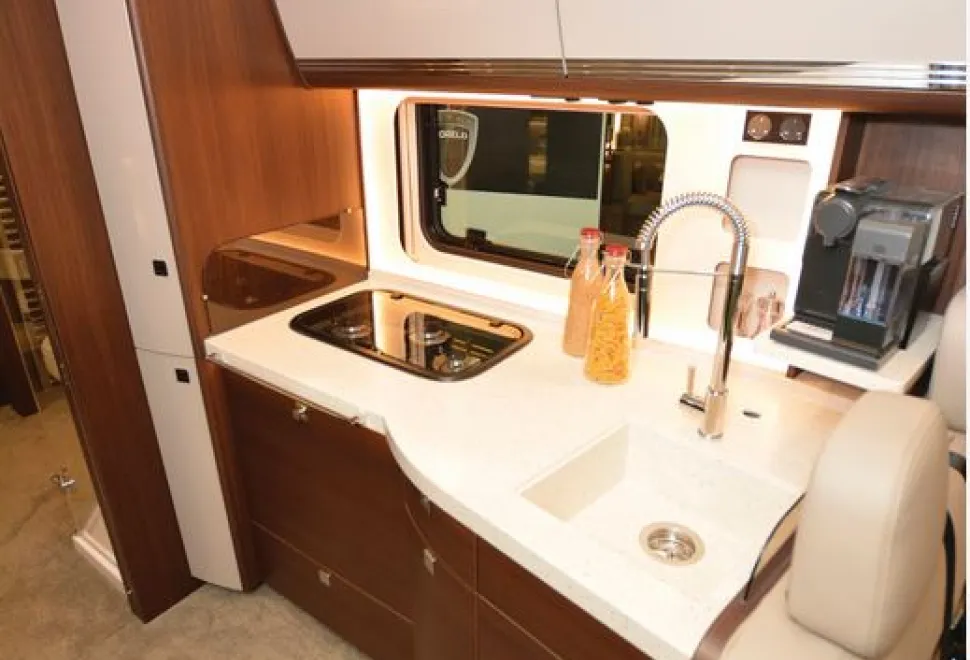 The Morelo Empire Liner 93 LB A-class motorhome kitchen