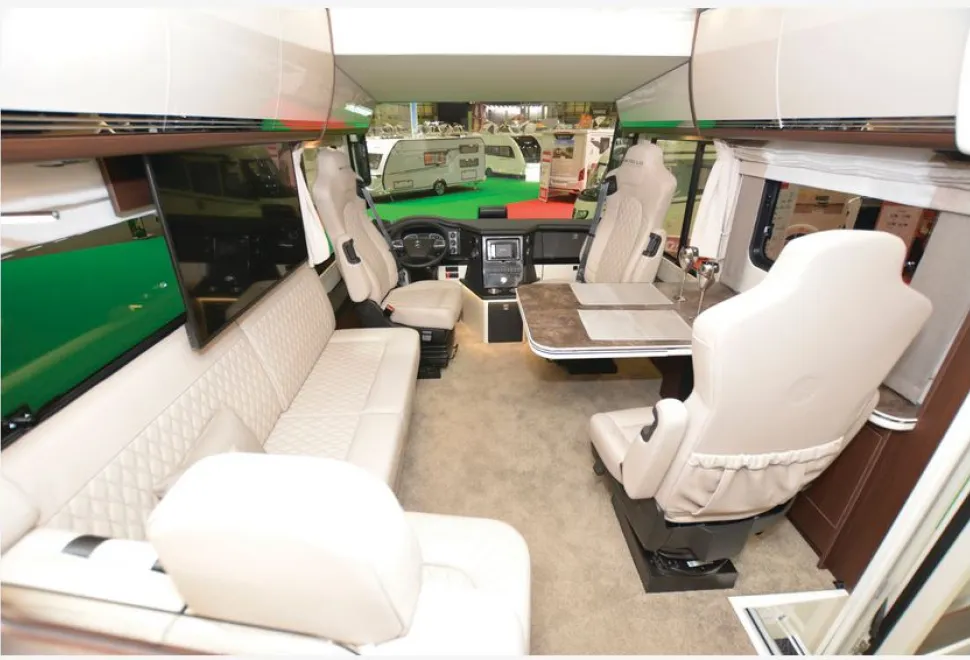 The Morelo Empire Liner 93 LB A-class motorhome lounge
