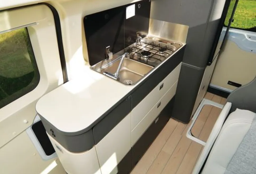 The Westfalia Kelsey rising roof campervan kitchen