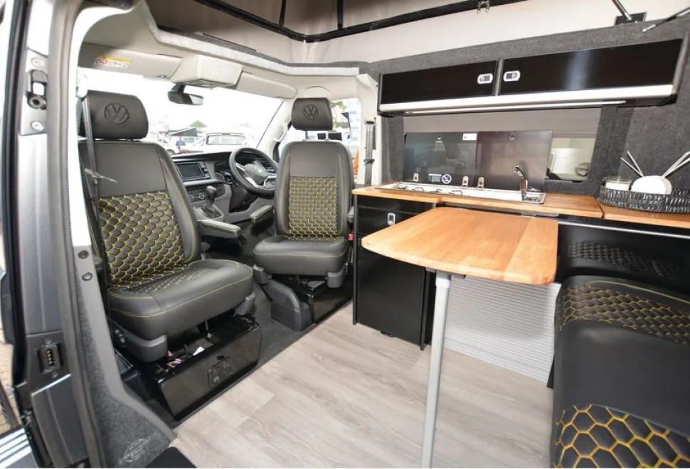 The Transporter Works Garage rising roof campervan interior