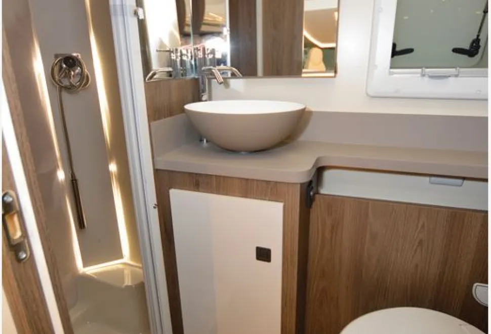 The Roller Team Pegaso 590 A-class motorhome washroom