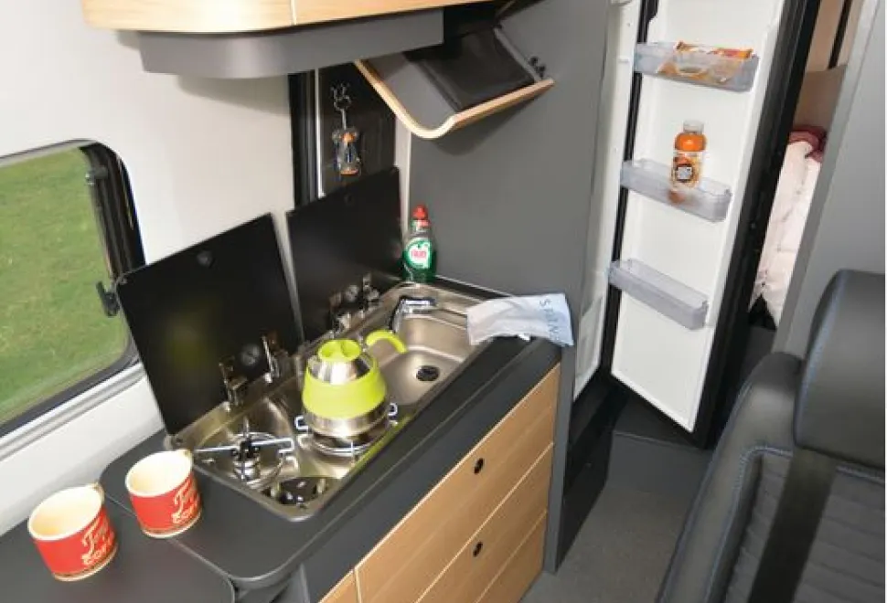 The Adria Twin Max high-top campervan kitchen