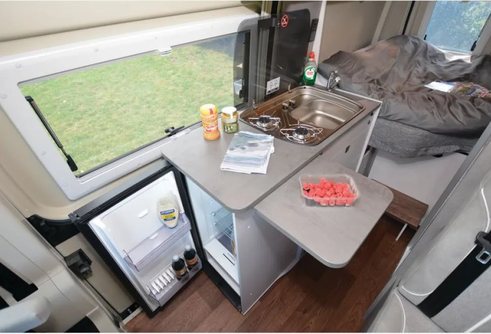 Globecar Summit Shine high-top campervan kitchen