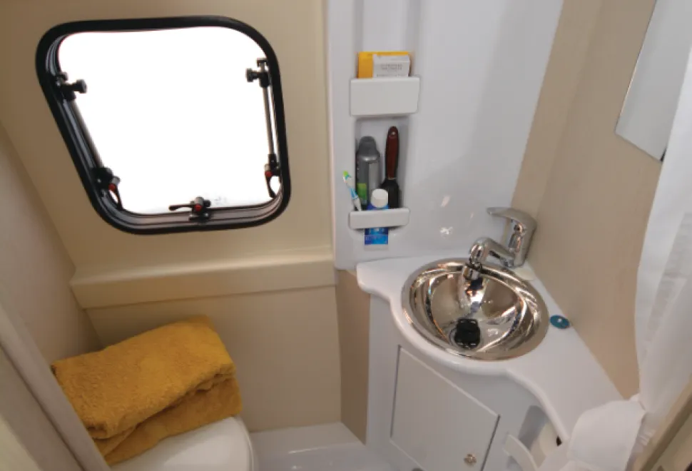 The Rimor Horus 66 high-top campervan washroom