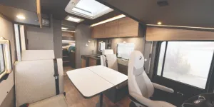 Dethleffs Trend I 7057 EBL 2025 A-class with lounge seats in travel position to carry passengers