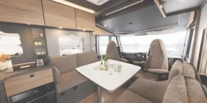Dethleffs Trend I 7057 EBL 2025 A-class kitchen showing UK standard oven