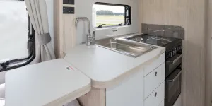 The spacious kitchen inside the Elddis Crusader Shamal